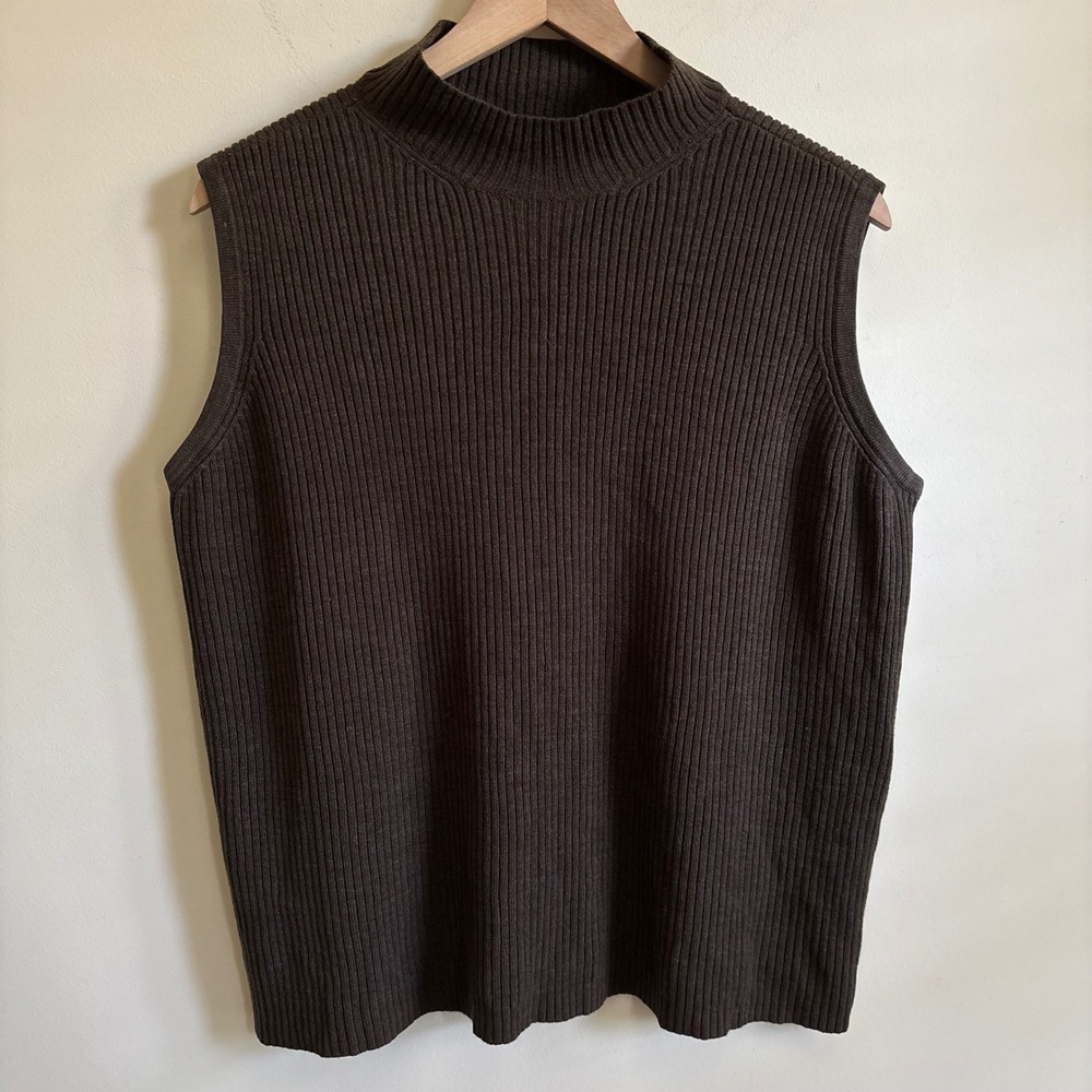 Venezia Jeans Brown Ribbed Mock Neck Sleeveless Merino Wool Blend Sweater 18/20